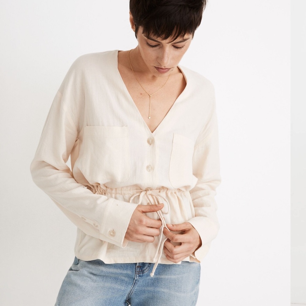 Madewell Linen-Blend Drawstring Peplum Top